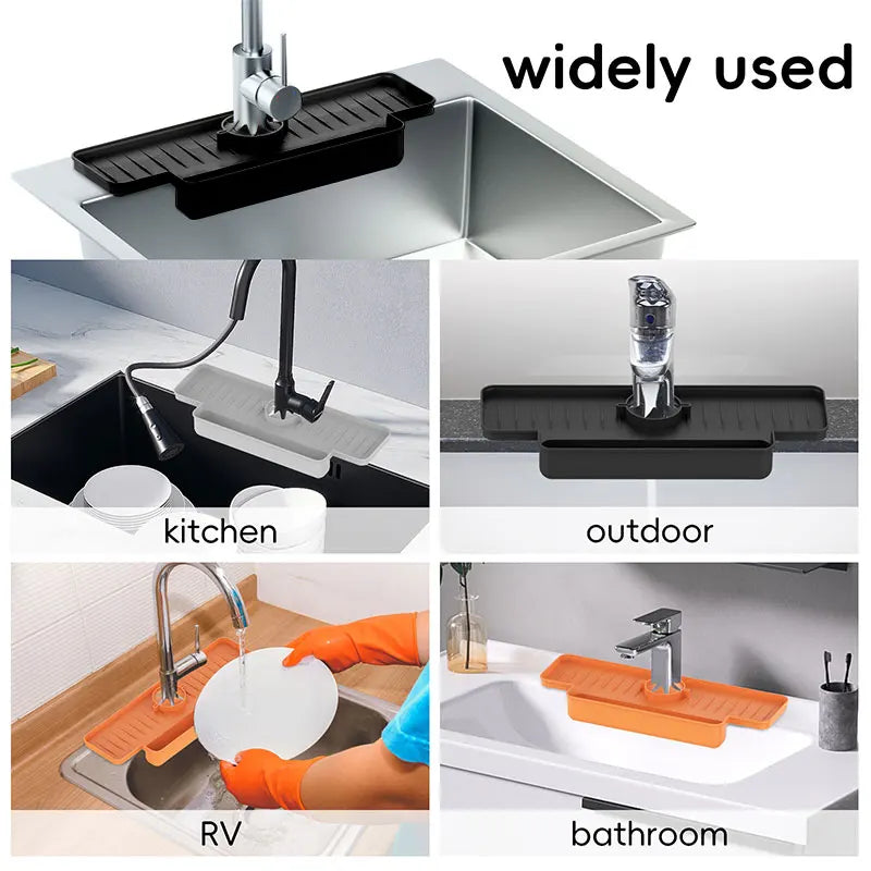 Silicone Sink Faucet Splash Guard Mat & Sponge Holder Sink Splash Guard Axl