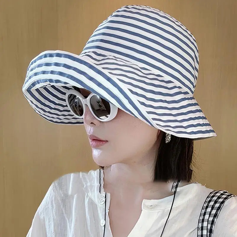 Women's Wide Brim Striped Sun Hat – Lightweight Travel Hat Wide Brim Sun Hat Axl C one size