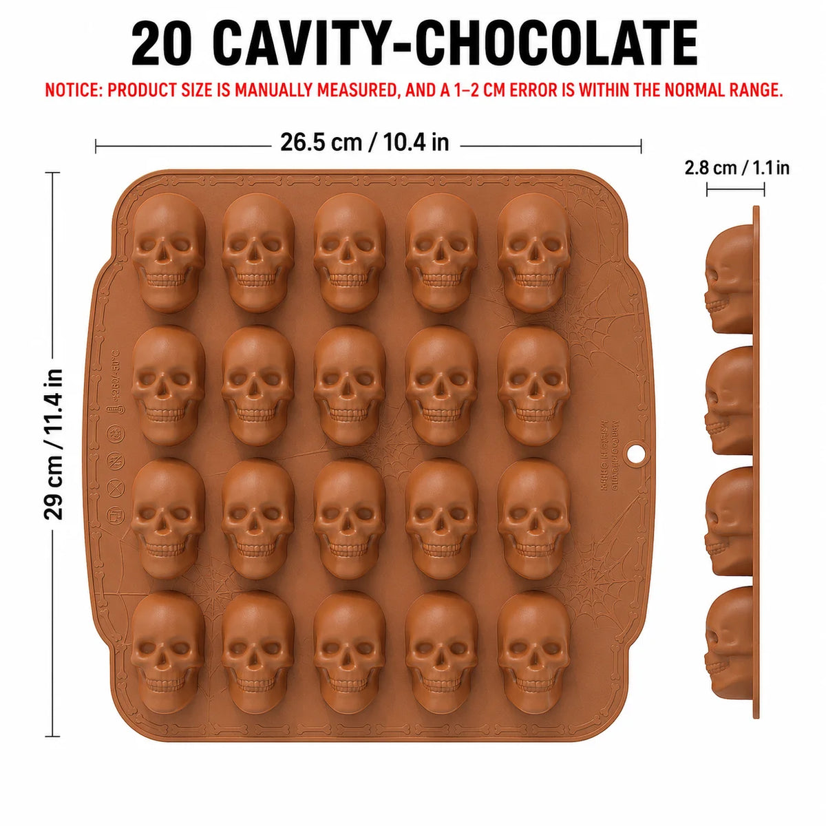 Skull Silicone Mold 6 & 20 Cavity – Halloween Baking Pan Silicone Baking Mold Axl 20 Cavity-Chocolate