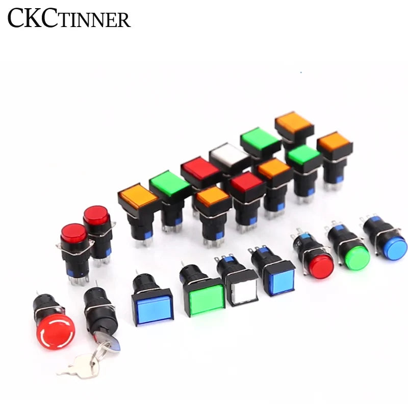 LA16 16mm Illuminated Push Button Switch 12V 24V 220V 5A Push Button Switch Axl