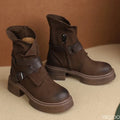 Women's Retro Ankle Boots – Thick Sole Square Heel Buckle Brown Women's Ankle Boots Axl Brown 39