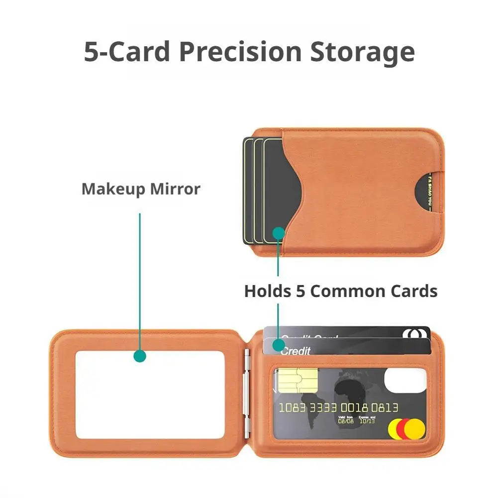 Magnetic Card Holder Phone Stand with Mirror | iPhone 12–17 Phone Wallet Stand Axl