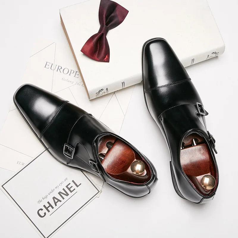 Men's Double Monk Strap Brogue Leather Dress Shoes Loafers Men's Dress Shoes Axl