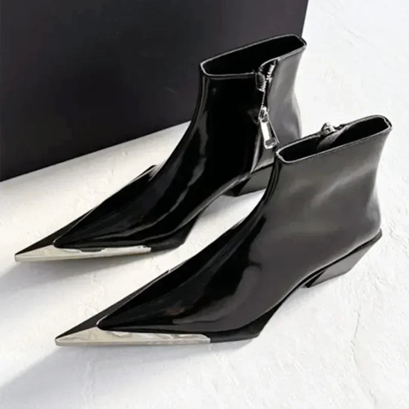 Women's Pointed Toe Chelsea Boots | Chunky Heel Black Ankle Boot Chelsea Ankle Boots Axl