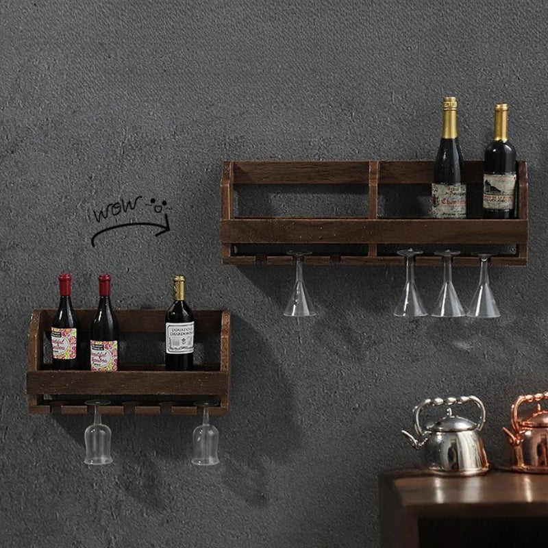Wooden Mini Wine Rack Figurine – Dollhouse Shelf Ornament Decorative Figurine Axl