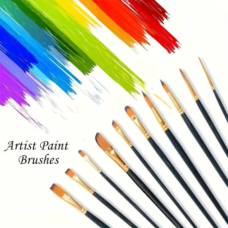 12-Piece Nylon Flat Paint Brushes – Watercolor, Oil & Acrylic Paint Brush Set Axl
