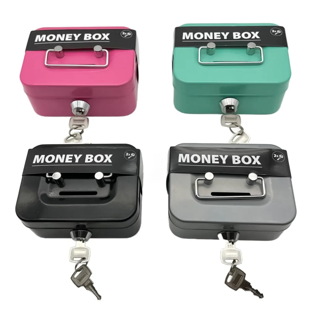 Small Metal Cash Box Key Lock & Handle – Kids Money Organizer Lockable Cash Box Axl