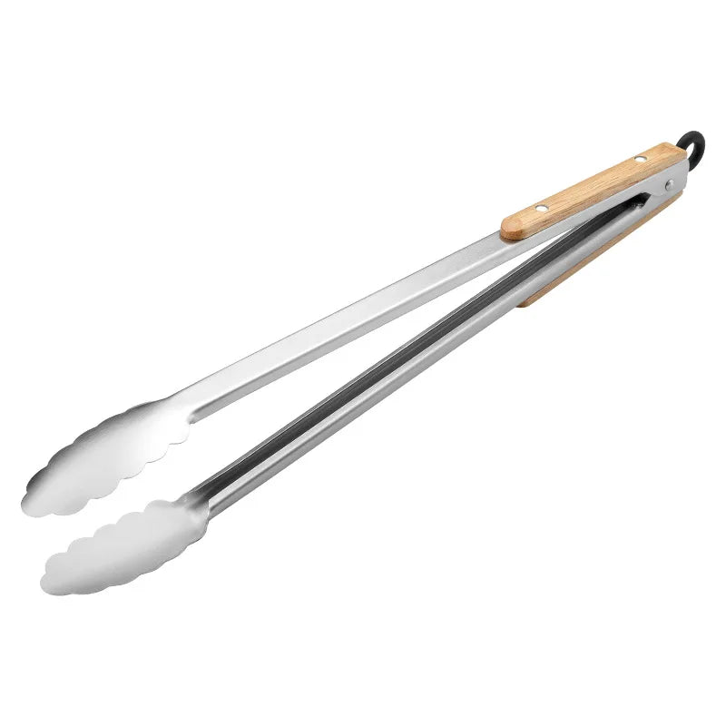 Stainless Steel BBQ Tongs with Heat-Resistant Wooden Handles BBQ Grill Tongs Axl