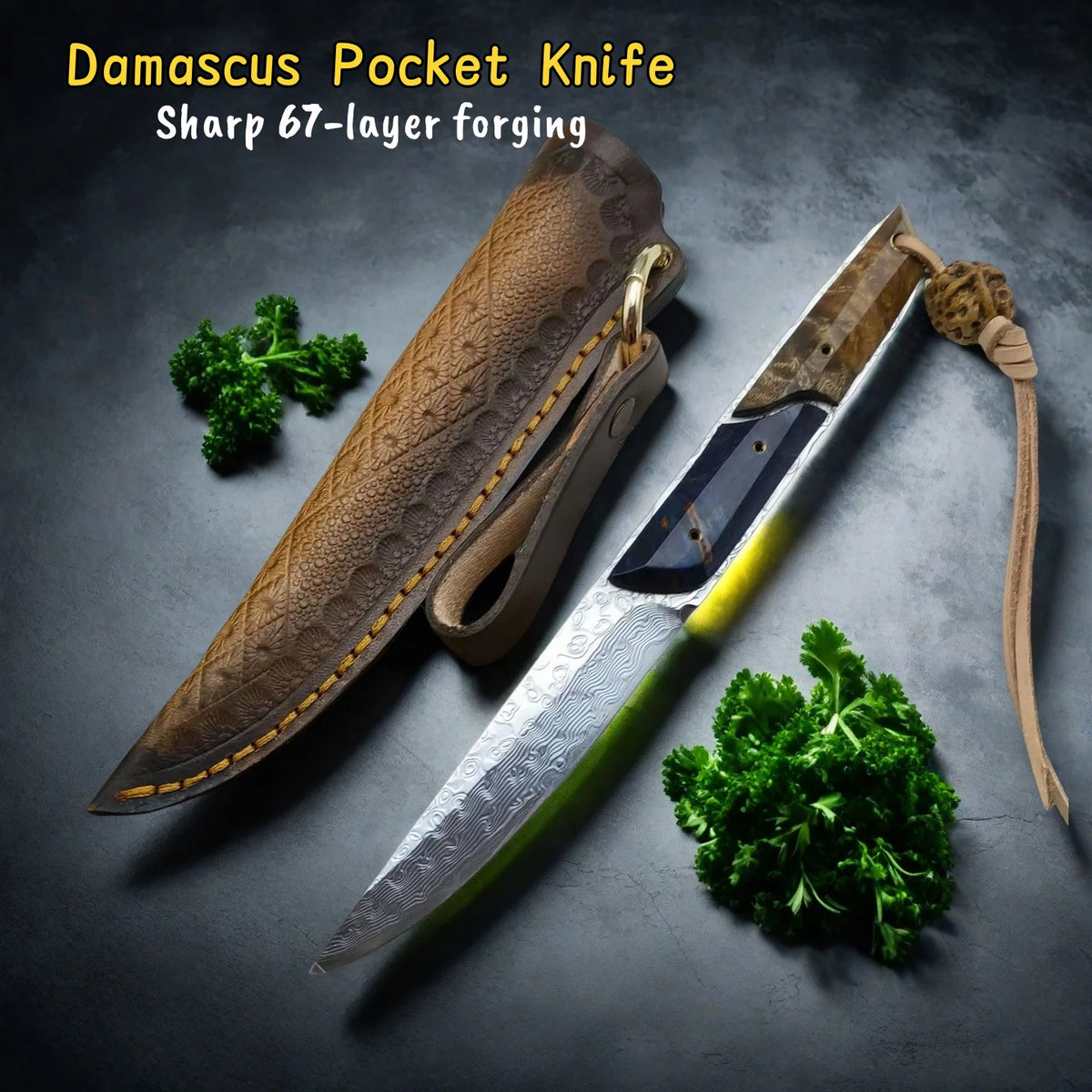 Damascus Steel Fruit Knife – SKD-11 Blade & Wood Handle Damascus Paring Knife Axl