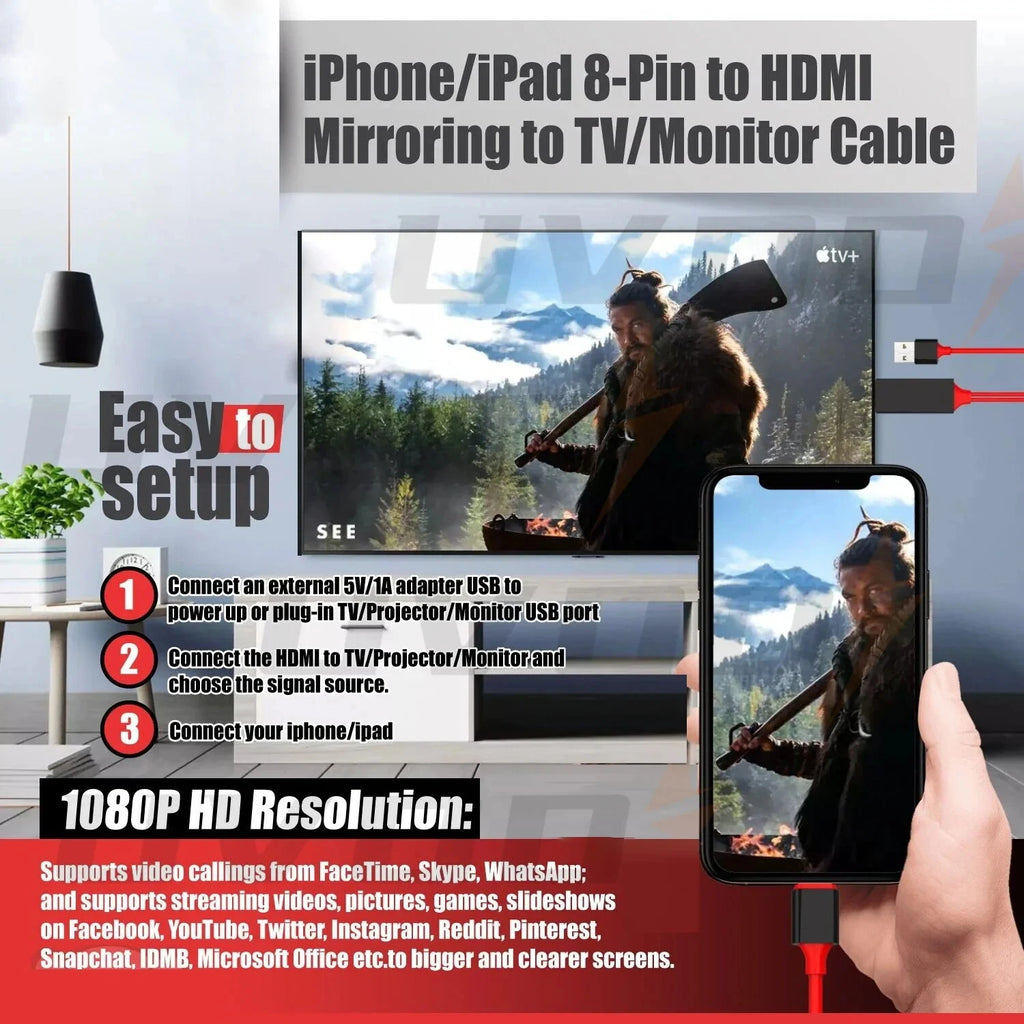 1080P Digital AV Adapter – iPhone & iPad to HDTV Cable Digital AV Adapter Axl