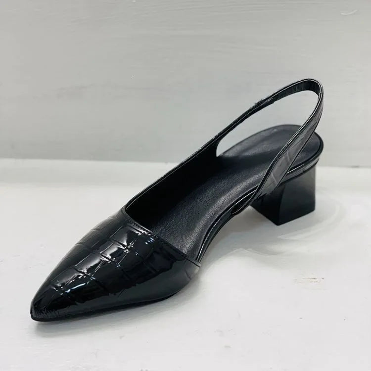 Women's Pointed Toe Chunky Heel Slingback Pumps | Vintage Style Slingback Pumps Axl