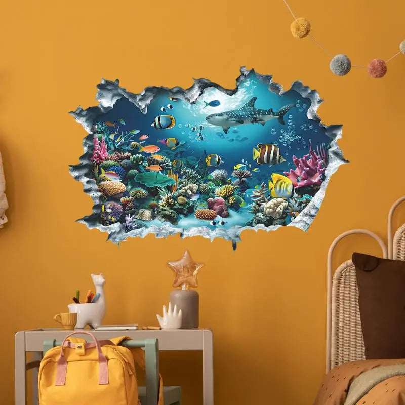 3D Shark Wall Sticker – Ocean Broken Wall Decal for Kids Wall Decal Sticker Axl
