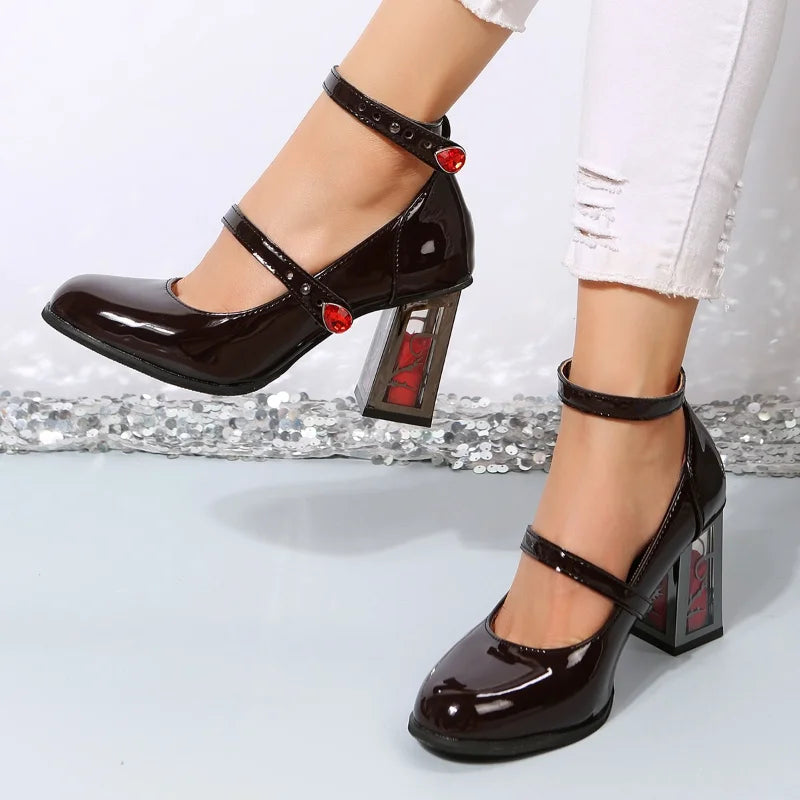 Women's Plus-Size Mary Jane Chunky Heel Pumps | French Retro Mary Jane Pumps Axl