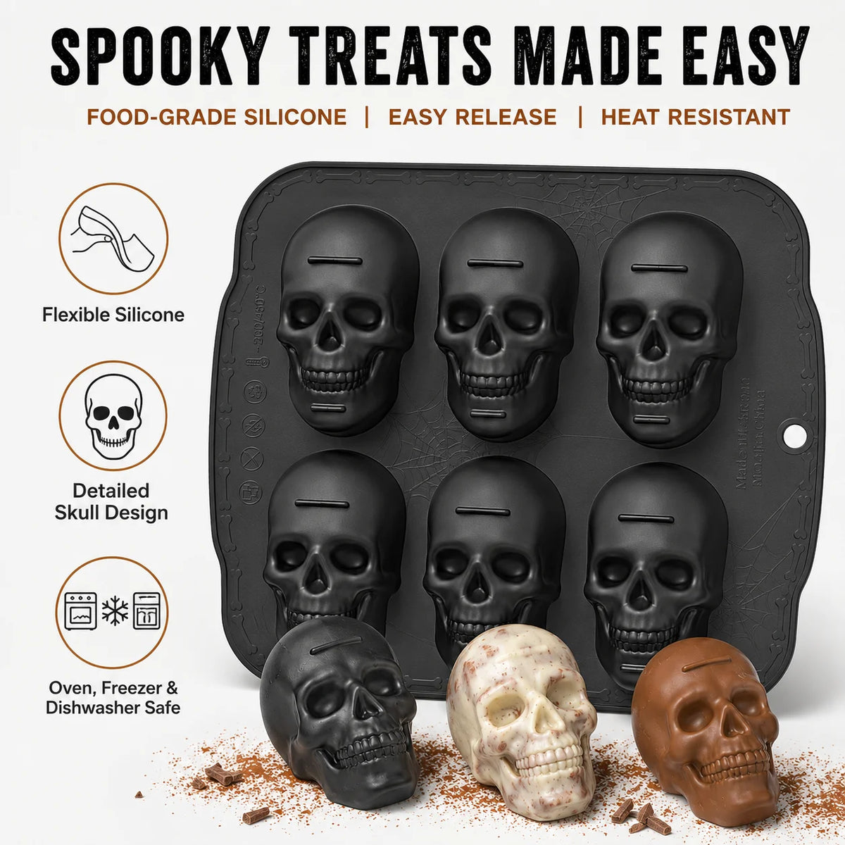 Skull Silicone Mold 6 & 20 Cavity – Halloween Baking Pan Silicone Baking Mold Axl