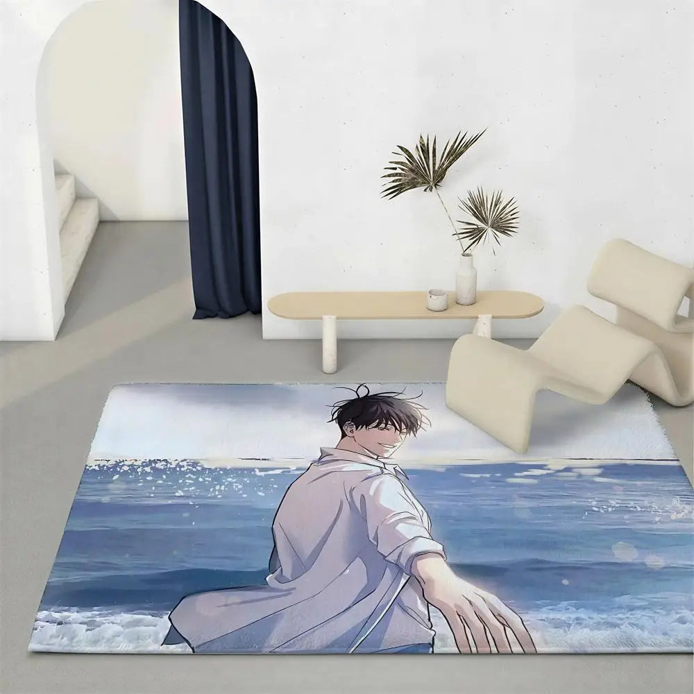 Anime Low Tide in Twilight Flannel Floor Mat – Non-Slip Rug Flannel Floor Mat Axl White1 40x60cm