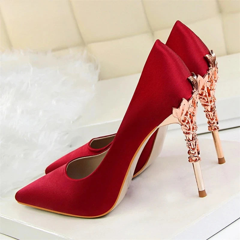 Women's Pointed Toe High Heel Pumps | 10cm Silk Wedding Shoes Women's High Heel Pumps Axl