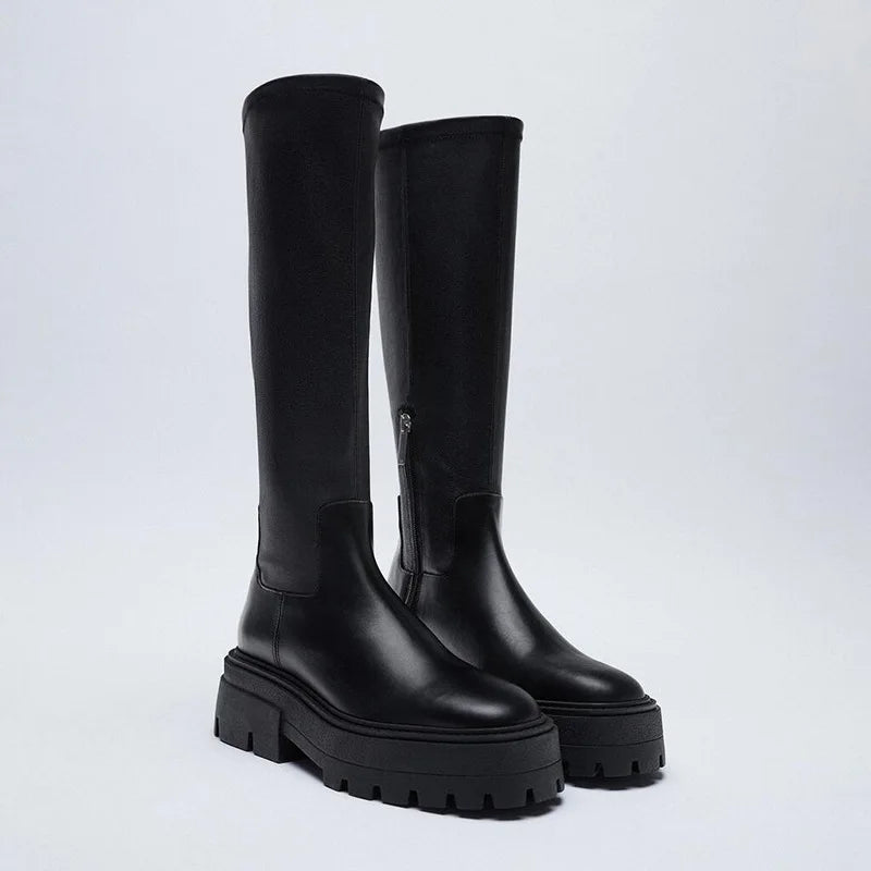 Women's Chunky Heel Zip Calf Boots – Punk Platform Style Women's Calf Boots Axl
