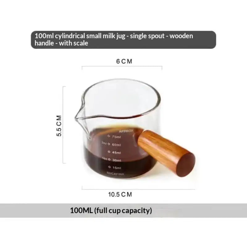 Glass Espresso Measuring Cup with Wood Handle | ml & oz Espresso Measuring Cup Axl A