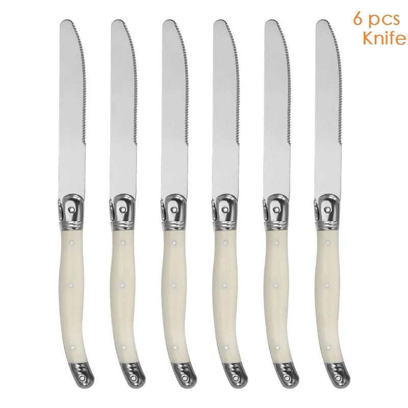 6-Piece Laguiole Stainless Steel Cutlery Set – Knives Forks Spoons Flatware Cutlery Set Axl 6pcs knife