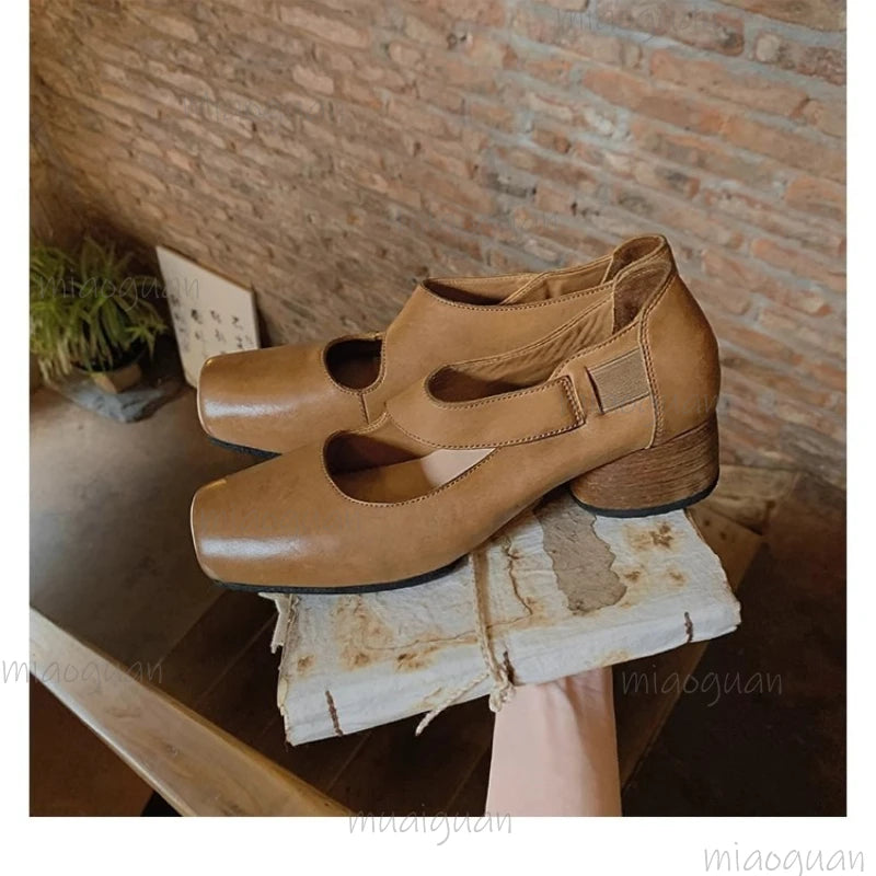 Women's Mary Jane Chunky Heel Pumps – Square Toe Slip-On Mary Jane Pumps Axl