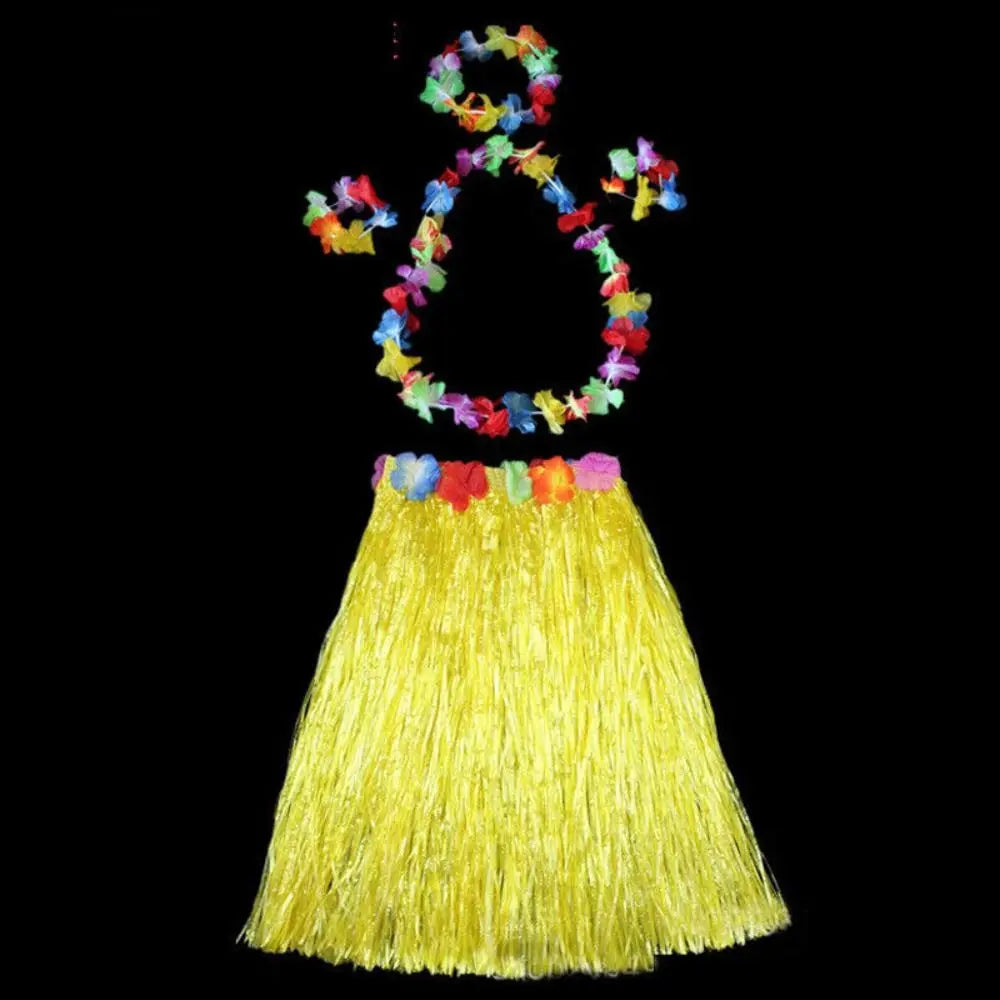 Hawaiian Hula Grass Skirt Set 40CM – Luau Costume Accessories Costume Skirt Set Axl yellow