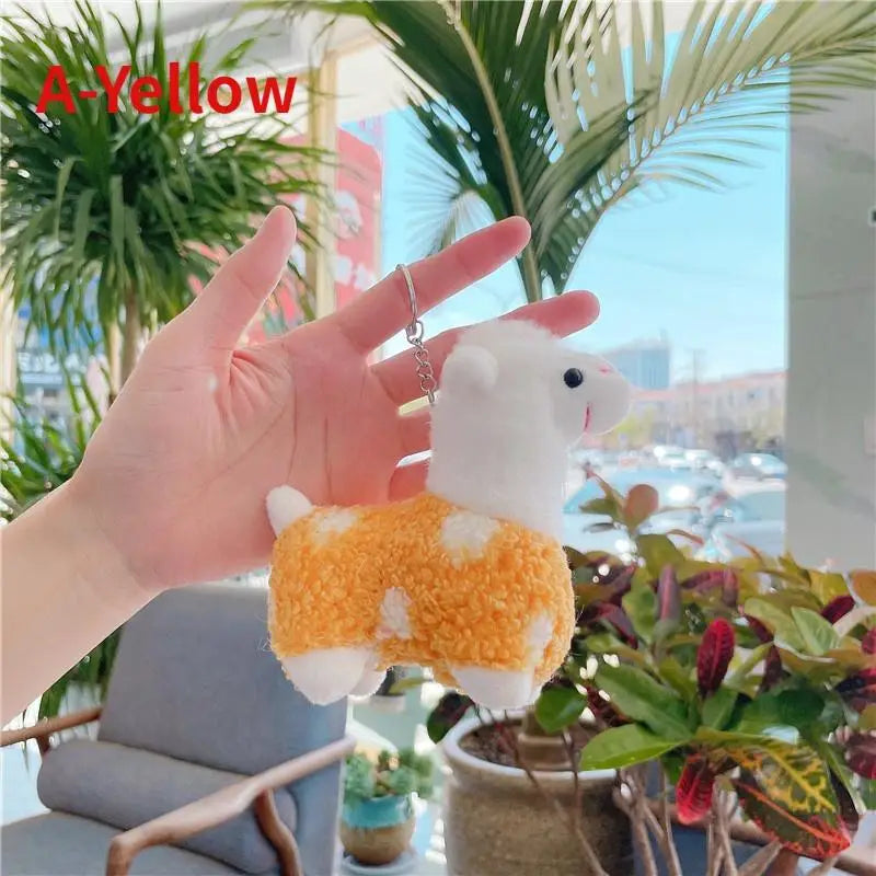 Soft Plush Alpaca Keychain – Cute Stuffed Animal Bag Charm Plush Keychain Charm Axl yellow-a
