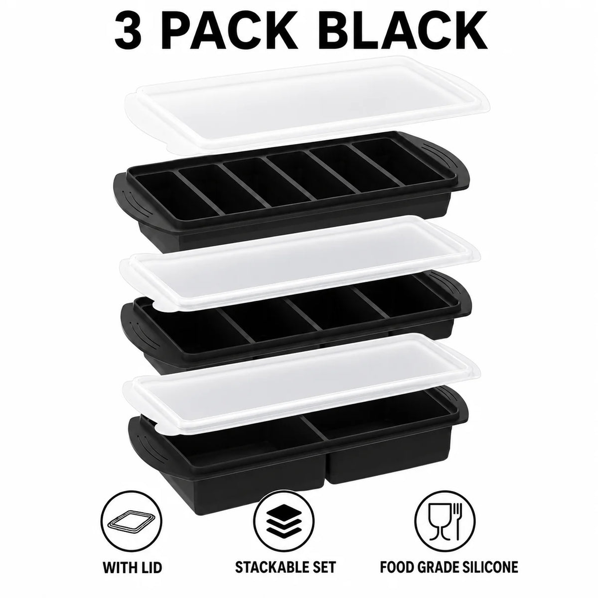 3-Pack Silicone Freezer Trays with Lids – 1 Cup Soup Molds Silicone Freezer Trays Axl 3 Pack Black