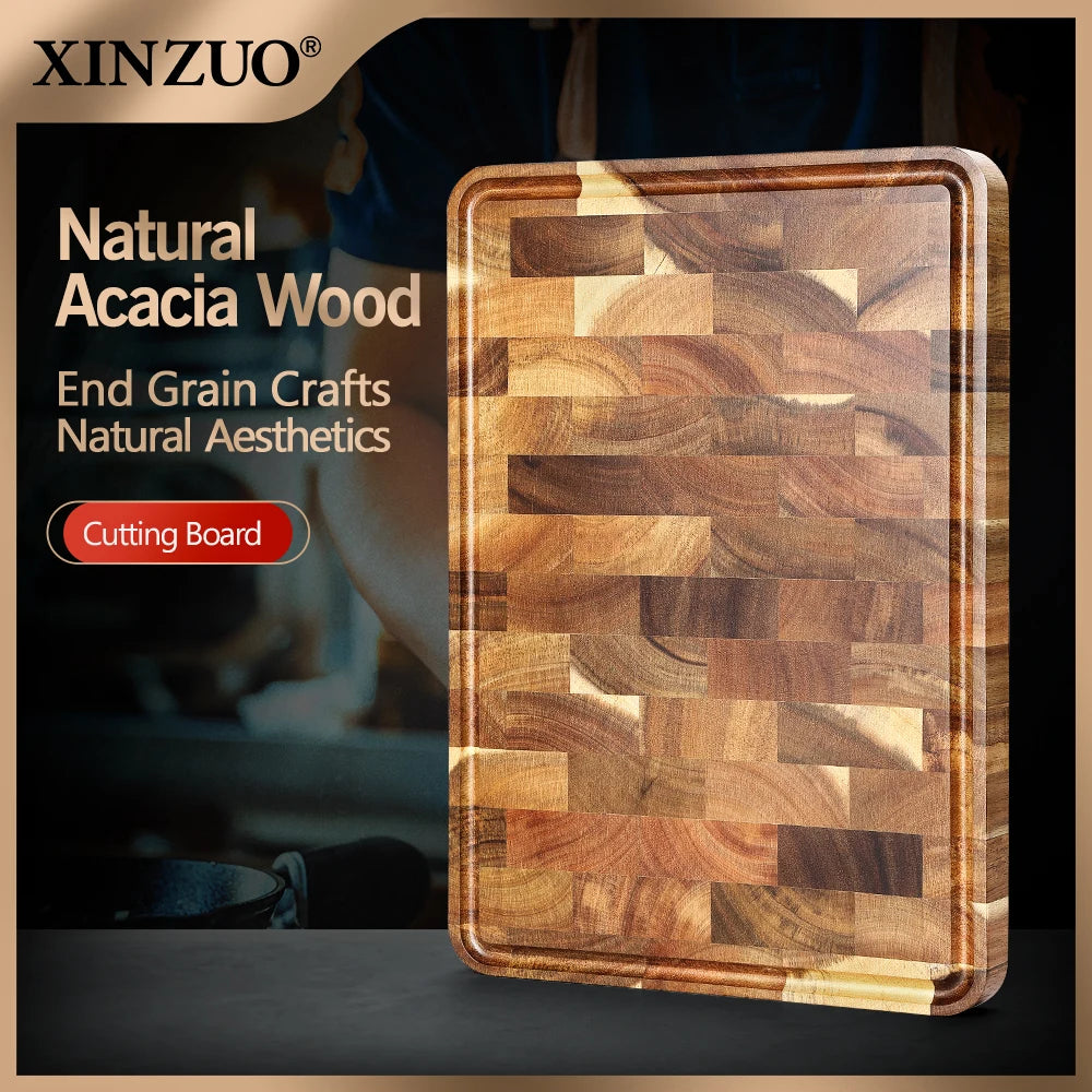 XINZUO Acacia Wood End Grain Cutting Board | Non-Slip Wood Cutting Board Axl 35x25x2.6cm
