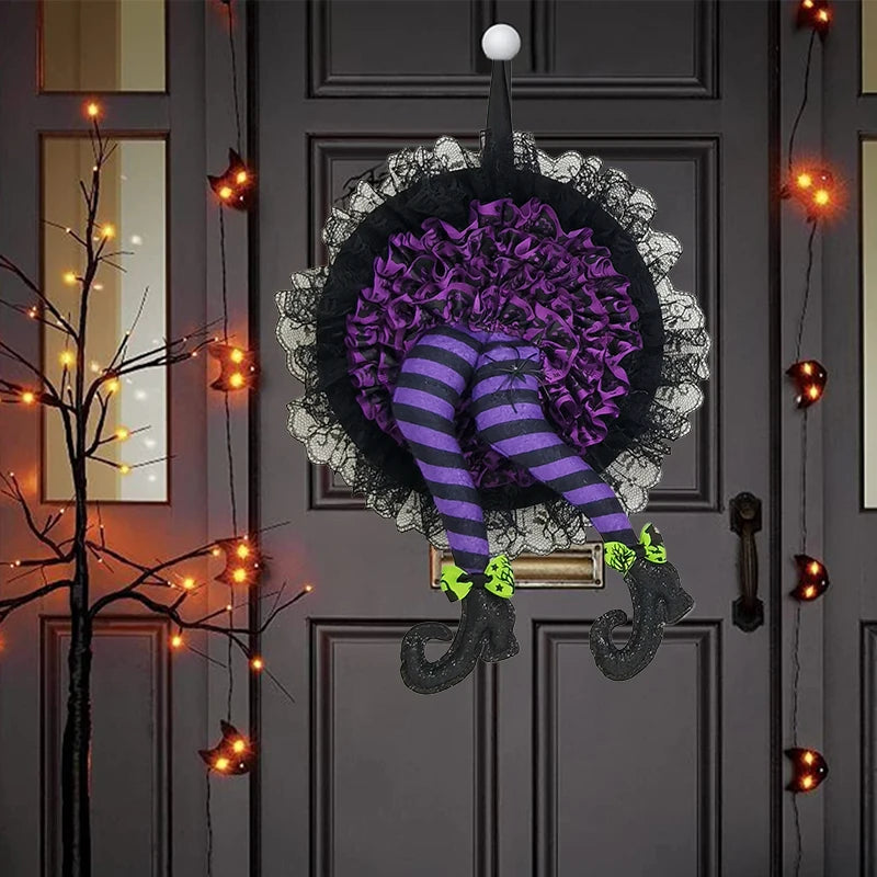 Halloween Witch Hat Leg Door Wreath – Spooky Hanging Garland Halloween Door Wreath Axl
