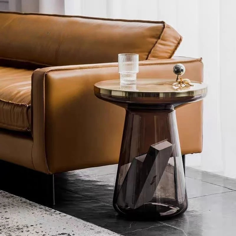 Round Glass Coffee Table – Nordic Modern Living Room Side Table Glass Coffee Table Axl