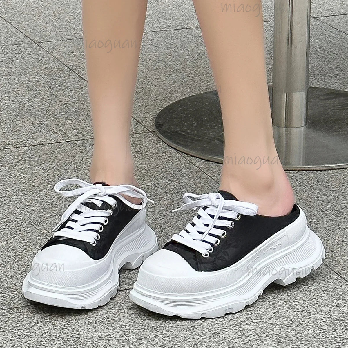 Women's Chunky Platform Canvas Wedge Slip-On Slippers Platform Wedge Slippers Axl