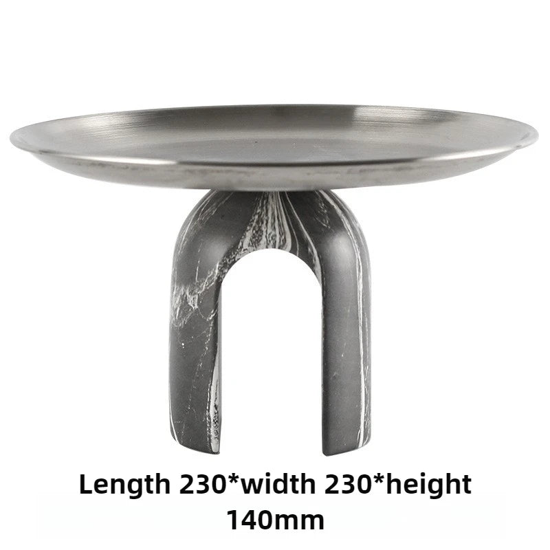 Stainless Steel Marble Fruit Plate – Round Luxury Serving Tray Decorative Serving Tray Axl Pastry Plate