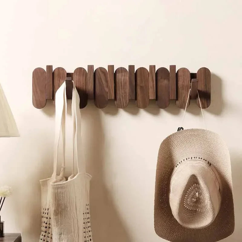 Piano Key Wall-Mounted Coat Rack – 12-Hook Oak Wood Organizer Wall-Mounted Coat Rack Axl