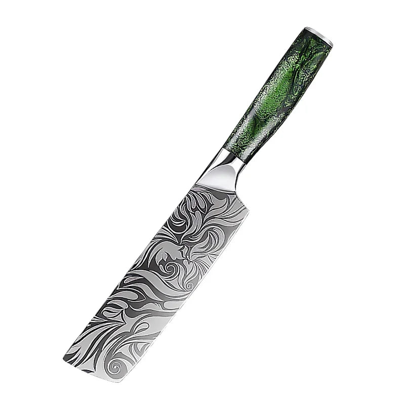 InLeung Damascus Chef Knife – Sharp Stainless Steel Kitchen Knife Chef Knife Axl cleaver knife B