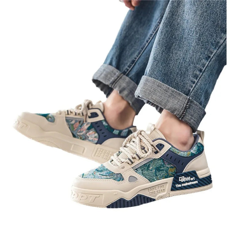 Men's Casual Vulcanized Sneakers – Leather Lace-Up Sport Shoes Men's Casual Sneakers Axl