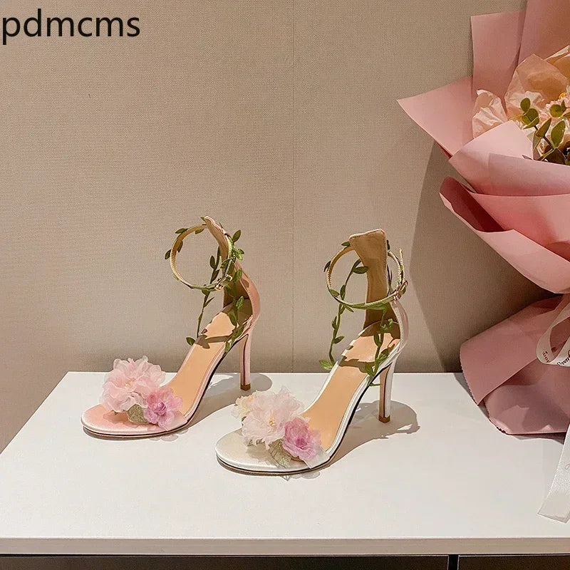 Women's Floral Open Toe High Heel Sandals – Wedding Heels High Heel Sandals Axl
