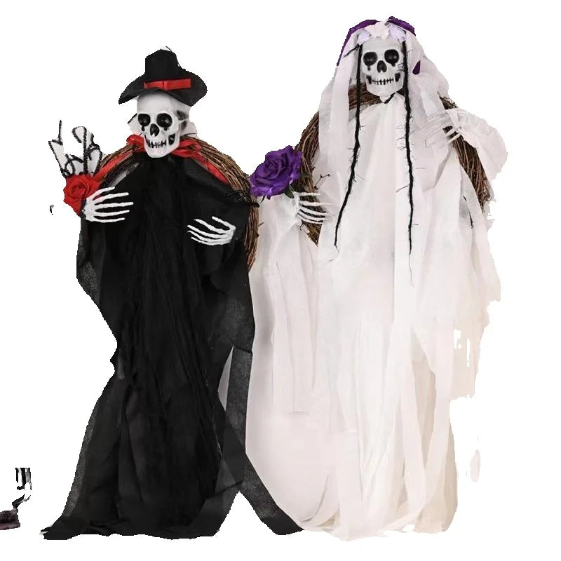 Halloween Skeleton Ghost Bride & Groom Rattan Ring Garland Halloween Garland Decor Axl
