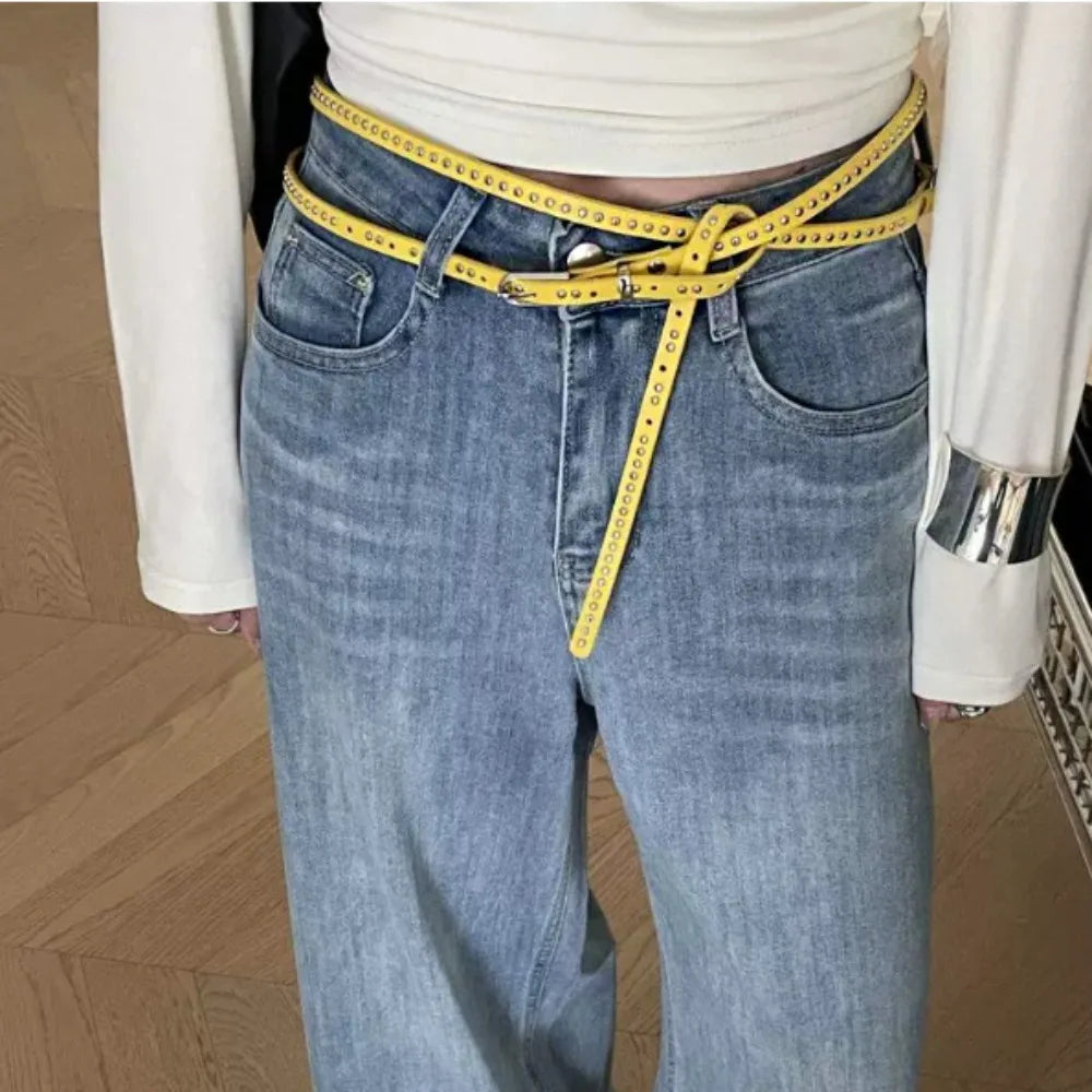 PU Leather Rivet Belt – Gothic Punk Y2K Metal Waistband Fashion Rivet Belt Axl Yellow