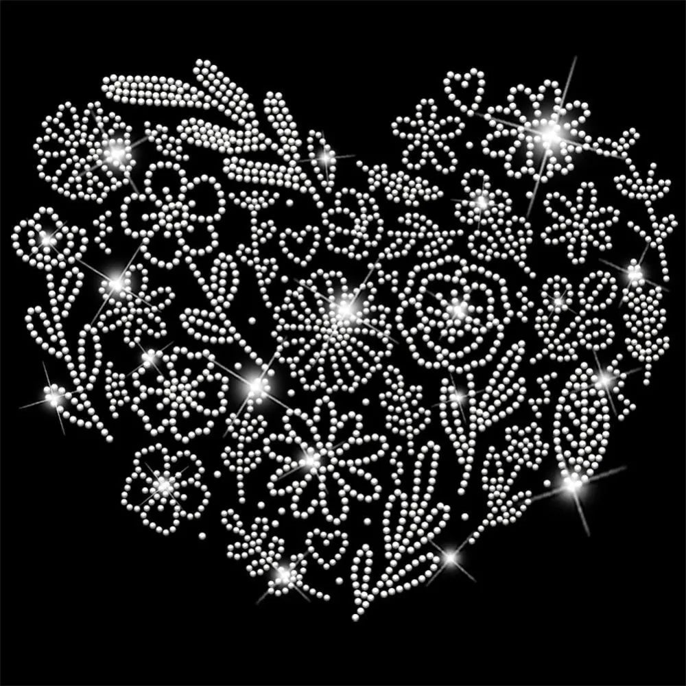 Glass Rhinestone Iron-On Heart Appliqué | DIY Fabric Patch 32x24cm Iron-On Appliqué Axl AECH04-17735