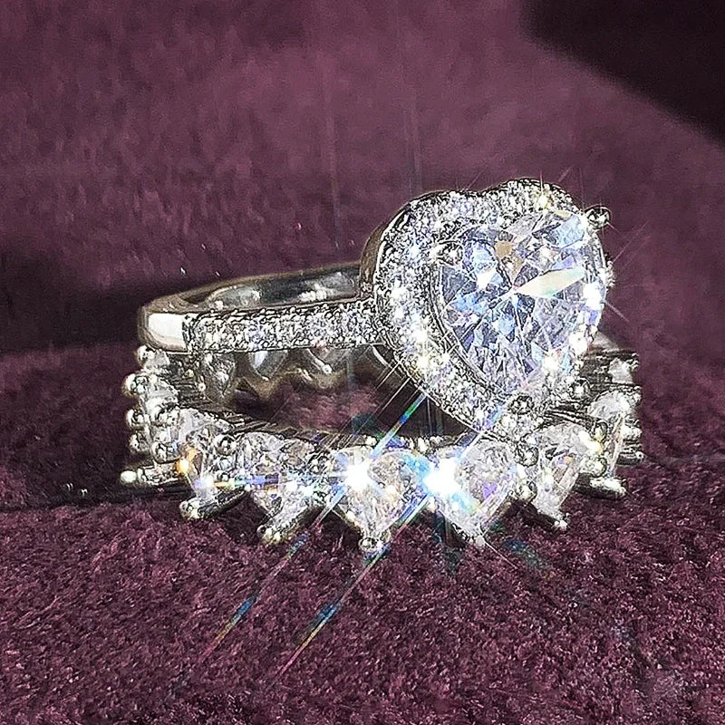 Huitan Heart CZ Bridal Ring Set – Women's Wedding & Engagement Bridal Ring Set Axl