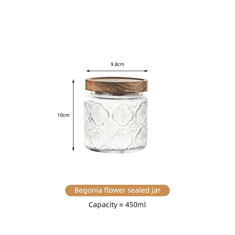 KEMORELA Vintage Glass Canister – Airtight Wooden Lid Storage Jar Glass Storage Canister Axl black