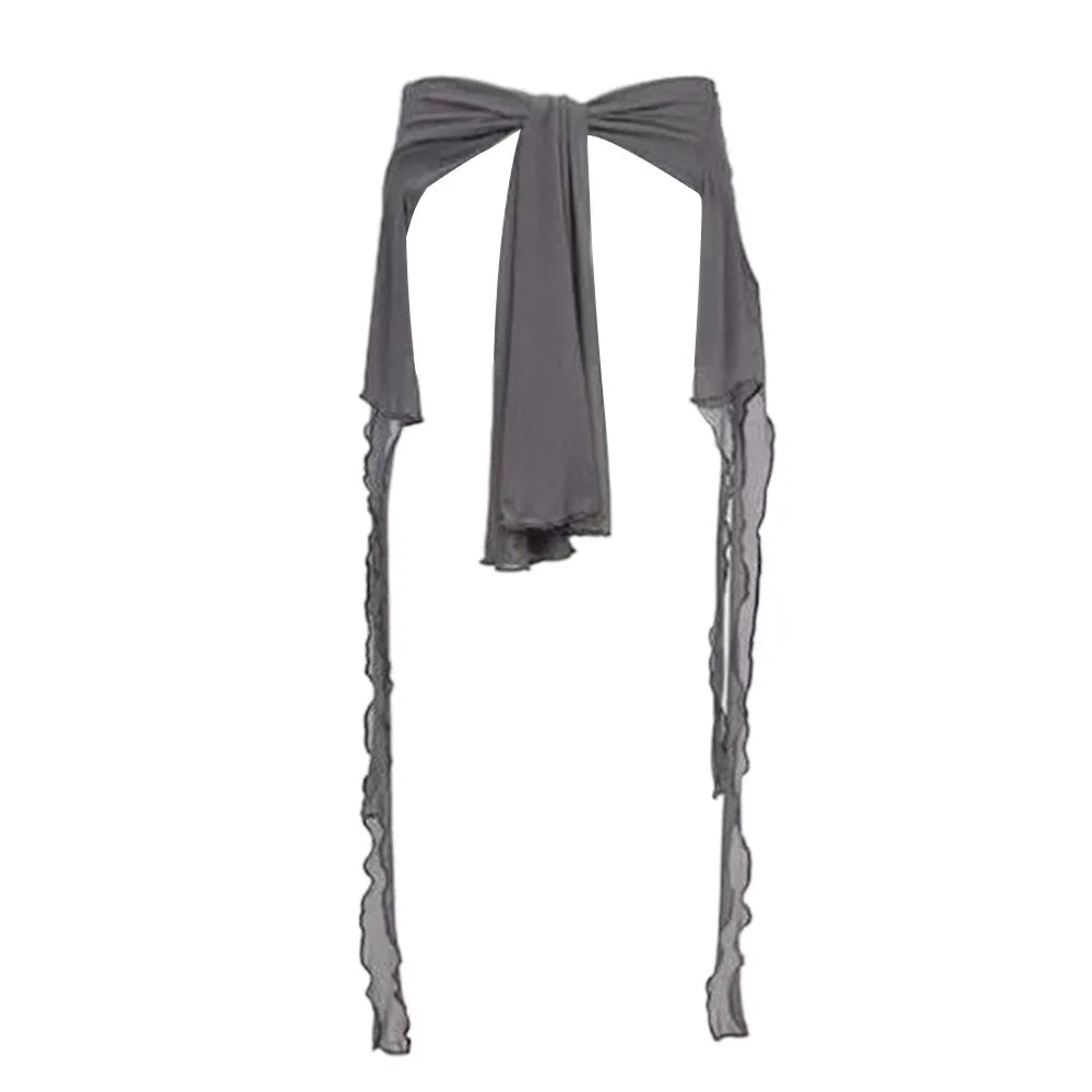 Y2K Hip-Hop Dance Scarf Belt – Sheer Tassel Wrap Skirt Dance Scarf Wrap Axl Grey- One Size