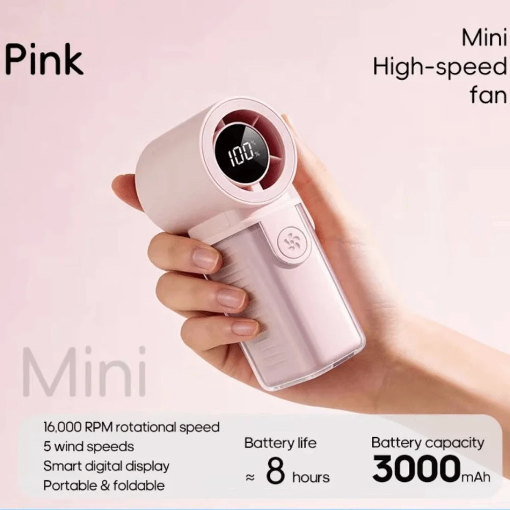 Mini Handheld Fan 3000mAh USB Rechargeable 5-Speed LED Display Handheld Personal Fan Axl