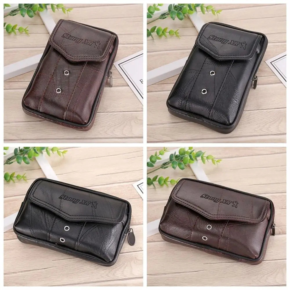 Men's Cowhide Leather Phone Pouch – Belt Waist Bag Leather Phone Pouch Axl