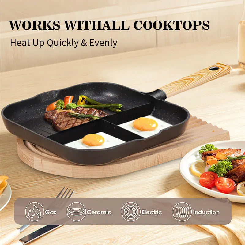 3-in-1 Non-Stick Divided Breakfast Frying Pan | Aluminum Alloy Divided Frying Pan Axl