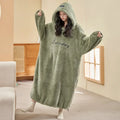 Women's Hooded Coral Velvet Nightgown – Plush Flannel Pajama Dress Hooded Nightgown Axl green M