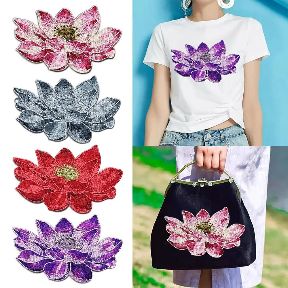 Lotus Flower Sew-On Embroidered Patch – DIY Fabric Appliqué Embroidered Sew-On Patch Axl