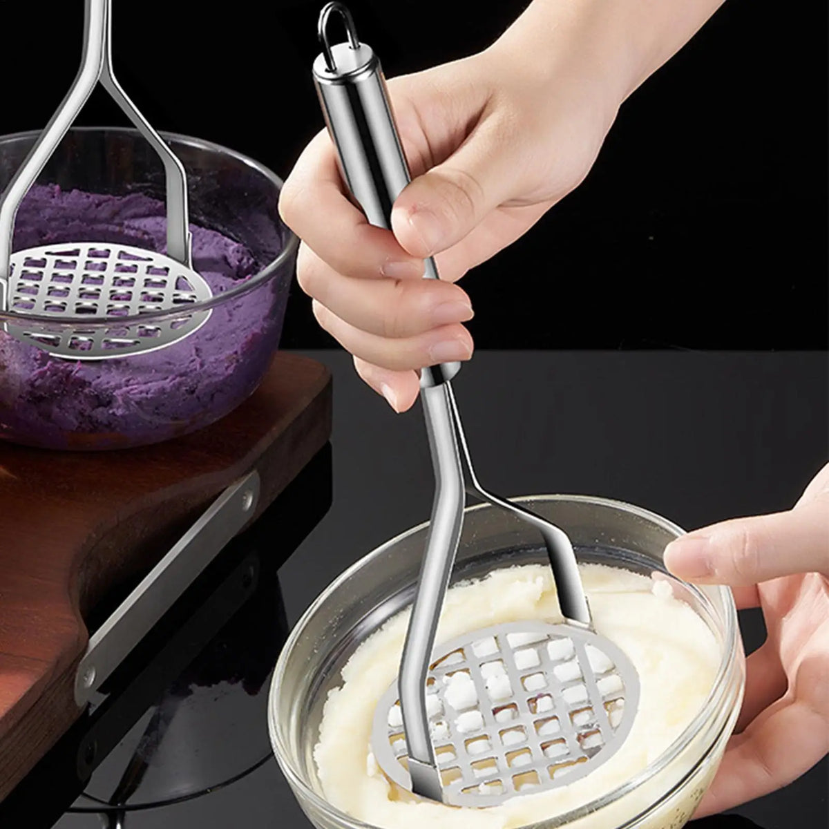 Stainless Steel Potato Masher – Baby Food & Veggie Puree Kitchen Masher Tool Axl