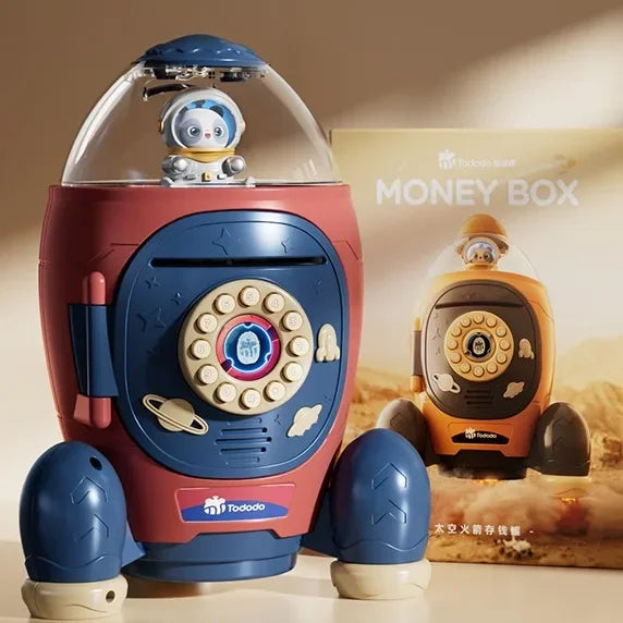 Kids Rocket Piggy Bank – Password Lock & Planet Light Projector Kids Piggy Bank Axl B Projection