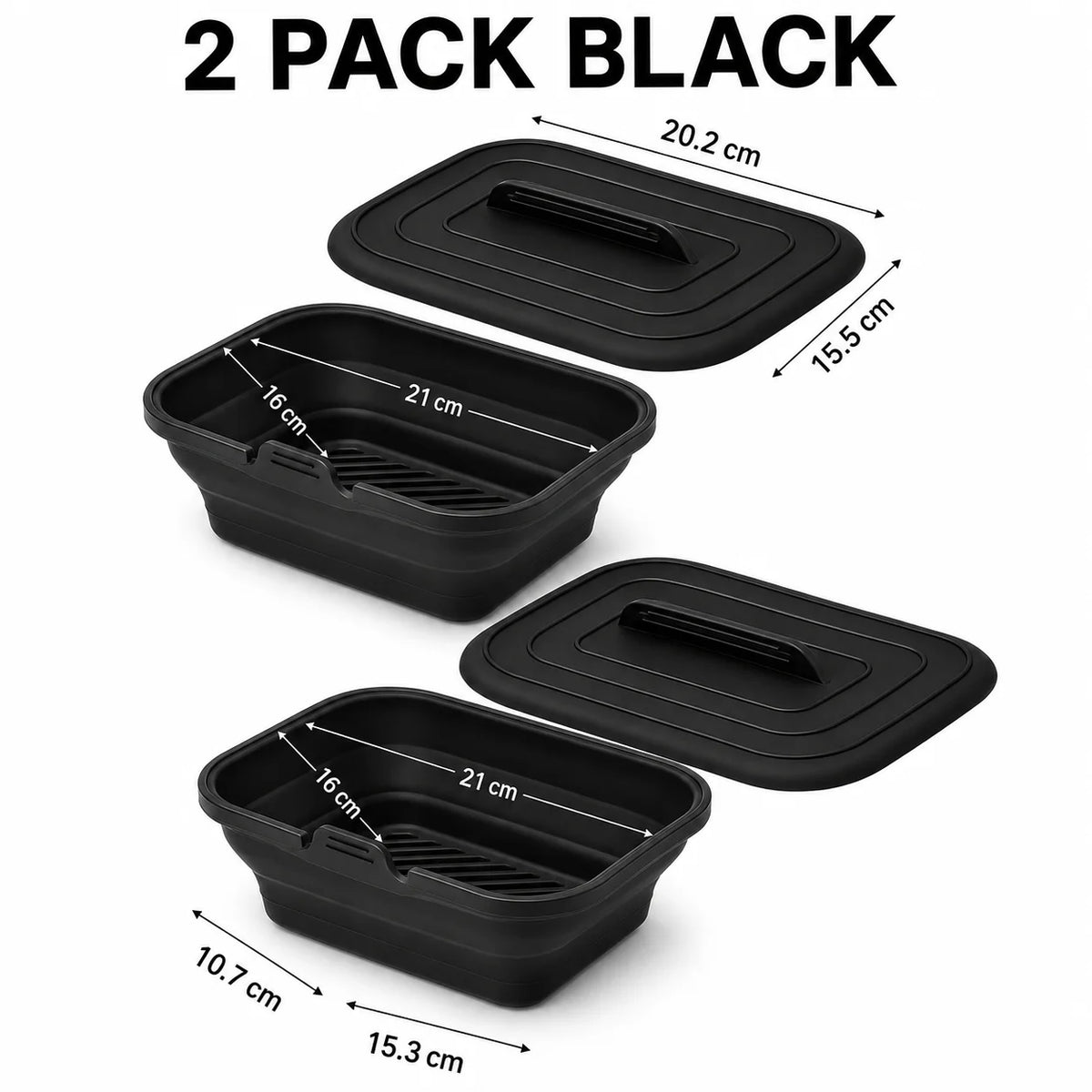 Foldable Silicone Air Fryer Basket with Lid | Reusable Baking Pan Silicone Baking Pan Axl 2 Pack Black